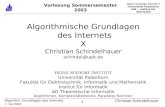 HEINZ NIXDORF INSTITUT Universität Paderborn EIM ‒ Institut für Informatik 1 Algorithm. Grundlagen des Internets 7. Juli 2003 Christian Schindelhauer Vorlesung.