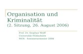Organisation und Kriminalität (2. Sitzung, 26. August 2006) Prof. Dr. Stephan Wolff Universität Hildesheim MOS - Sommersemester 2006.