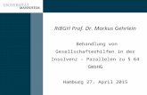 RiBGH Prof. Dr. Markus Gehrlein Behandlung von Gesellschafterhilfen in der Insolvenz – Parallelen zu § 64 GmbHG Hamburg 27. April 2015.