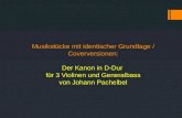 Musikstücke mit identischer Grundlage / Coverversionen: Der Kanon in D-Dur für 3 Violinen und Generalbass von Johann Pachelbel.