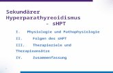 1 I.Physiologie und Pathophysiologie II.Folgen des sHPT III.Therapieziele und Therapieansätze IV.Zusammenfassung Sekundärer Hyperparathyreoidismus - sHPT.