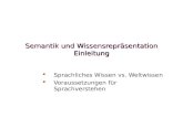 Semantik und Wissensrepräsentation Einleitung   Sprachliches Wissen vs. Weltwissen   Voraussetzungen für Sprachverstehen.