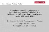 Dr. Klaus-Peter Feld Pensionsverpflichtungen – Betriebswirtschaftliche und bilanzrechtliche Implikationen nach HGB und IFRS 1. Lampe Asset Management Forum.