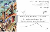 1 i Y IS LM Prof. Dr. Johann Graf Lambsdorff Universität Passau WS 2006/07 Z + - Monetäre Außenwirtschaft 2. Außenbeitrag bei konstantem Wechselkurs.