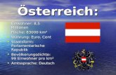 Österreich: Einwohner: 8,5 Millionen Einwohner: 8,5 Millionen Fläche: 83000 km² Fläche: 83000 km² Währung: Euro, Cent Währung: Euro, Cent Staatsform: Parlamentarische.