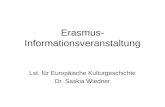 Erasmus- Informationsveranstaltung Lst. für Europäische Kulturgeschichte Dr. Saskia Wiedner.