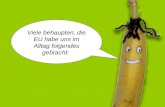 Hallo, ich bin Norman die gekrümmte EU-Banane! Viele behaupten, die EU habe uns im Alltag folgendes gebracht: