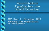 Verschiedene Typologien von Konfliktarten MBA Kurs 3, November 2004 Führung und Kooperation Dr. Karen Blumenbach.