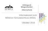 Informationen zum Mittleren Schulabschluss (MSA) Oktober 2015 Hildegard- Wegscheider- Oberschule.