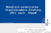 Mündlich-praktische Staatsexamens- Prüfung (M3) nach ÄApp0 Dr. Irmgard Streitlein-Böhme Leiterin Studiendekanat Fachärztin für Allgemeinmedizin - Sportmedizin.