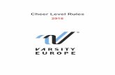 Cheer Level Rules - Varsity Brands Europe · PDF filestunt, individual, or prop, is not allowed. ... C. Twisting Stunts und Transitions sind bis zu einer ¼ Drehung um die vertikale