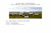 Liste der Teleskope - SciLogs Hoher List.pdf · Liste der Teleskope am Observatorium Hoher List 3. Entwurf / M. Geffert, Januar 2013 I) AKTIVE TELESKOPE Turm 2 = Astrograph Turm 3