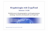 · PDF fileKryptologie mit CrypTool Version 1.4.00 Einführung in Kryptographie und Kryptoanalyse Umfang, Technik und Zukunft von CrypTool Bernhard Esslinger und