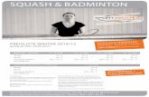 SQUASH & BADMINTON - sportzentrum- · PDF filePREISLISTE WINTER 2014/15 gültig ab dem 29.09.2014 in.30 M 10,– € 14,– € 16,– € 14,– € 60 Min. 20,– € 26,– €