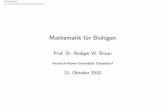 Mathematik für Biologen - math.uni-duesseldorf.debraun/bio1011/printout1021.pdf · Oktober 2010. Datenpaare 1 Datenpaare Korrelation ... Formel ohne P unktchen covar emp(x;y) = P