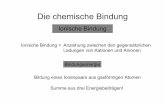 Ionische Bindung - chemie.unibas.chmeier/vorlesung/einfuehrung-chemie3.pdf · Die chemische Bindung Ionische Bindung Ionische Bindung = Anziehung zwischen den gegensätzlichen Ladungen
