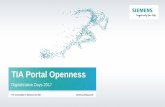 TIA Portal Openness - Siemens Digitalization Days 2017 · •TIA Portal Produkte ab V13 SP1 z. B. STEP 7 Professional/WinCC Professional •Optionspaket TIA Portal Openness (kostenlos1)