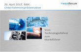 26. April 2017, MKK Unternehmenspräsentaon · 2 Der führende Hersteller industrieller 3D-Oberﬂächenmesstechnik – Messtechnik der nächsten Generaon Unsere Vision Unternehmenspräsentaon