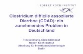 Clostridium difficile assoziierte Diarrhoe (CDAD): ein ... · 2 eckmannst@rki.de, ÖGD 2008 C. difficile Obligat anaerob, grampositiv, sporenbildendes Stäbchen Produziert 2 Toxine