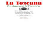  · La Toscana Restaurant & Pizzeria 59597 Schmerlecker str. 21 02945.20 OO 30 C)ffnungszeiten Montag — Samstag 11.00-14.00 thru. 17.00-23.00 Uhr