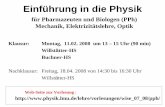 Einführung in die Physik · Vorlesung Physik für Pharmazeuten und Biologen PPh - 13 Optik Brechungsindex und Lichtgeschwindigkeit Lichterzeugung Photoeffekt Huygensche Prinzip