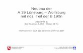 Neubau der A 39 Lüneburg – Wolfsburg mit nds. Teil der B 190n · • Ergebnisse von Verkehrszählungen (SVZ 2010, Dauerzählstellen 2010-2015, sonstige Zählungen, z.B. im Großraum