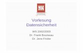 Vorlesung Datensicherheit - theorie.physik.uni-goettingen.defricke/papers/Datensicherheit_WS0203.pdf · Datensicherheit WS2002/2003, Dr. Frank Bourseau, Dr. Jens Fricke 2 Personalia