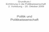 Politik und Politikwissenschaft - uni-muenster.de · Grundkurs I Einführung in die Politikwissenschaft 2. Vorlesung – 20. Oktober 2009 Politik und Politikwissenschaft