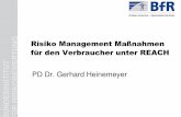 Risiko Management Maßnahmen für den Verbraucher unter REACH · PD Dr. Gerhard Heinemeyer, BfR, REACH Symposium 22.Nov. 2007 Seite 12 2. Risiko Management Maßnahmen, die nicht mit