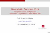 Biostatistik, Sommer 2019 - staff.uni-mainz.de · Biostatistik, Sommer 2019 Vergleich zweier Stichproben: Gepaarter, Ungepaarter t-Test, Welch Test Prof. Dr. Achim Klenke  11.