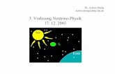 3. Vorlesung Neutrino-Physik 17. 12. 2003feindt/folien2003/Vorlesung171203.pdf · Wdh: Solar Neutrino Problem Frage: SSM falsch oder verschwinden die Neutrinos auf ihrem Weg von der