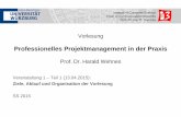 Prof. Dr. Harald Wehnes - wuecampus2.uni-wuerzburg.de · Professionelles Projektmanagement in der Praxis 2 2 2 Agenda 13.04.2015 Ziele, Ablauf und Organisation der Vorlesung Vorstellung