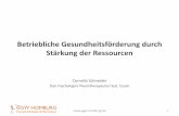 Gesundheitsförderung durch Stärkung der Ressourcen · Betriebliche Gesundheitsförderung durch Stärkung der Ressourcen Cornelia Schneider Dipl. Psychologin/ Physiotherapeutin