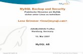 MySQL Backup und Security - guug.deGUUG-Hamburg-MySQLBackup...$ mysql u root mysql mysql> SET PASSWORD FOR root@localhost=PASSWORD('new_password'); • Entfernen des anonymous Benutzers