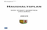 DER STADT KEMPTEN (ALLGÄU) 2019.pdf · H a u s h a l t 2019 der Stadt Kempten (Allgäu) 1. Haushaltssatzung der Stadt Kempten (Allgäu) für das Haushaltsjahr 2019 mit dem Haushaltsplan