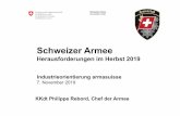 Schweizer Armee - Herausforderungen im Herbst 2019 · 2020-02-16 · Schweizer Armee Armeestab A Stab 15.05.2019: Bundesrat fällt Entscheid Vertrauensbeweis der Politik Für diese