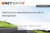 Open Source Datawarehouse für das IT- Management · 2018-12-27 · Kurzvorstellung BERND ERK 32 Jahre seit 2007 bei der NETWAYS GmbH zuvor 8 Jahre im Bereich der IT- Architektur,