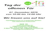 Tag der offenen Tür - IGS 15 Frankfurtigs15-frankfurt.de/wp-content/uploads/2019/11/Flyer-A6-1-2019.pdf · Tag der offenen Tür 07. Dezember 2019 von 10:00 bis 12:00 Uhr Wir freuen