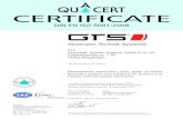 2014 10 08 Zert 9001 GTS engl...DIN EN ISO 9001:2008 QUACERT Gesellschaft zur Zertifizierung von Qualitätsmanagementsystemen mbH Eutighoferstraße 137 D-73525 Schwäbisch Gmünd Tel.:
