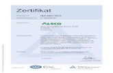 Zertifikat · 2020-05-05 · Zertifikat Prüfungsnorm ISO 9001:2015 Zertifikat-Registrier-Nr. 01 100 86027/15 Unternehmen: Alsco Berufskleidungs-Service GmbH Costcenter Reinraum Liebigstr.