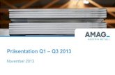 Präsentation Q1 Q3 2013 - AMAG Austria Metall AG · PDF file 2014-02-12 · 1313 2.061 1.912 Q1 -Q3 2012 Q1 -Q3 2013 255,2 257,5 Q1 -Q3 2012 Q1 -Q3 2013 160 152 90 76 385 384 4 4