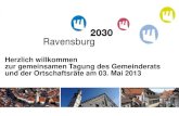 Herzlich willkommen zur gemeinsamen Tagung des ... ... 2013/05/03  · Mai 2013 Integrierter Stadtentwicklungsprozess Ravensburg 2030 1 Guten Morgen! Herzlich willkommen zur gemeinsamen