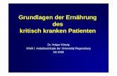 Grundlagen der Ernährung des kritisch kranken Patienten · SS 2009. Dr. H. Künzig, 2009 Physiologie Ernährung dient • der Aufrechterhaltung der Körperintegrität ... Poly-,