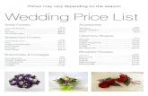 4VMGIW QE] ZEV] HITIRHMRK SR XLI WIEWSR · Wedding Price List Bridal Flowers Hand Tied Bouquet..... ..... Tear Drop Throwing Bouquet..... Bridesmaid Flowers