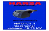 Gasbrenner Leistung: 10-70 kW - Hansa Heiztechnik · Type CO CO2 Nox HPM1