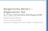 Bürgerliches Recht I Allgemeiner Teil · PDF file Bürgerliches Recht I – Allgemeiner Teil § 17 Das fehlerhafte Rechtsgeschäft Wintersemester 2019/20 Prof. Dr. Burkhard Boemke