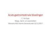 Acute gastrointestinale bloedingen - ForumIG...- hematemesis - drop in Bpsyst ≥ 20mmHg - transfusion of ≥ 2 U PC more to achieve Hb ≥ 7g% Rebleeding - new episode of melena or
