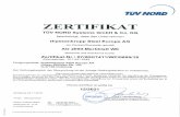 Zertifikat des TÜV-NORD nach AD2000-Merklblatt W0...ZERTIFIKAT TÜv NORD Systems GmbH & co. KG bescheinigt, dass das Unternehmen thyssenkrupp Steel Europe AG als Werkstoffhersteller