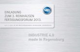 EINLADUNG 3. REINHAUSEN FERTIGUNGSFORUM 2013 · 2016. 1. 19. · Oktober 2013 An Maschinenfabrik Reinhausen GmbH, reinhausen CAM, Falkensteinstraße 8, 93059 Regensburg Ja, ich nehme