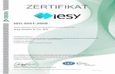 ISO 9001:2008 Zertifikat für iesy GmbH & Co. KG